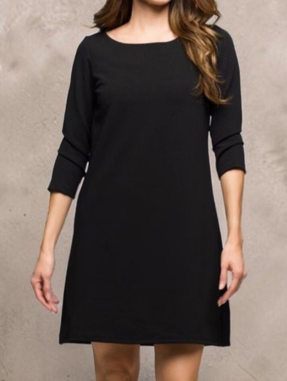 24seven Comfort Apparel Women's Three Quarter Sleeve A-Line Knee Length Dress
